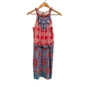London Times Colorful Kaleidoscope Midi Halter Stretch Dress, Size 4 Petite